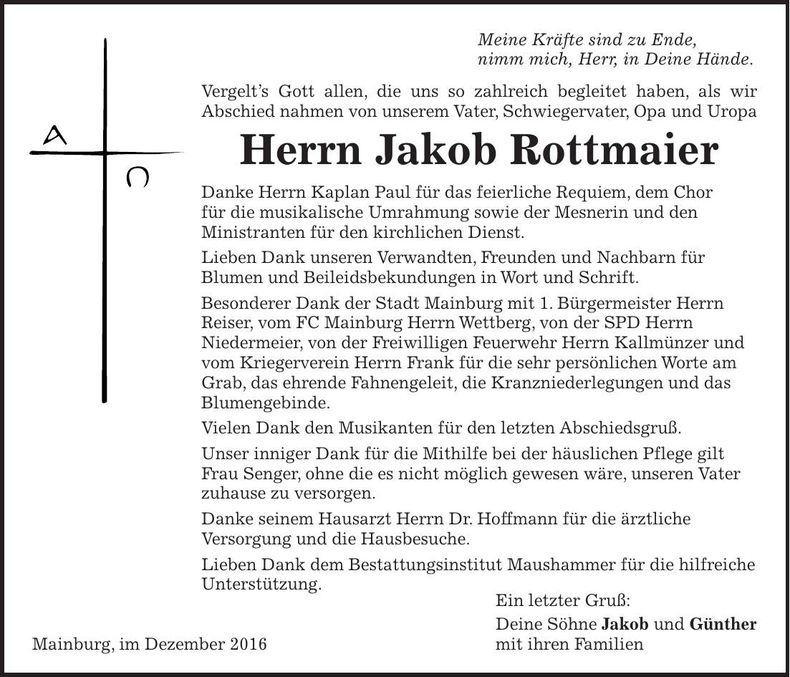Traueranzeige Jakob Rottmaier