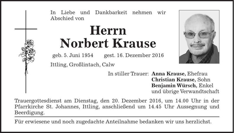 Traueranzeige Norbert Krause