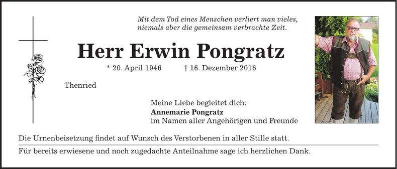 Traueranzeige Erwin Pongratz