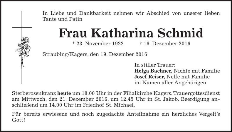 Traueranzeige Katharina Schmid