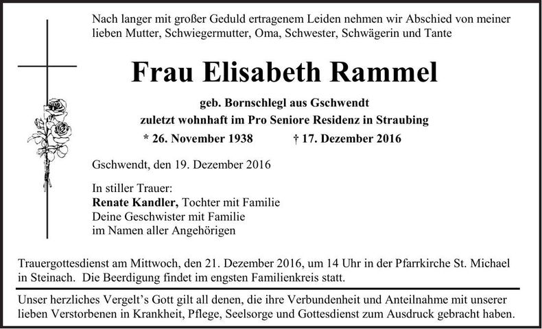 Traueranzeige Elisabeth Rammel