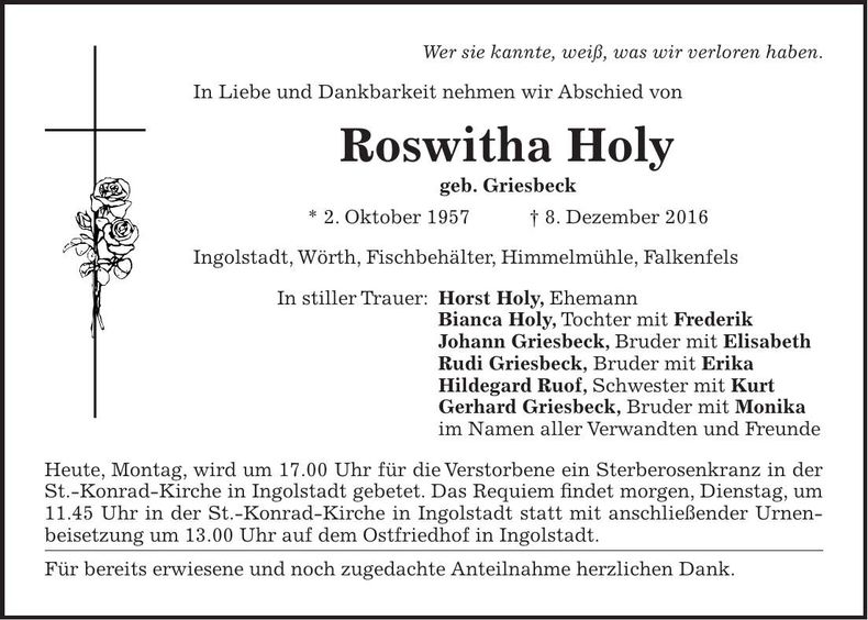 Traueranzeige Roswitha Holy