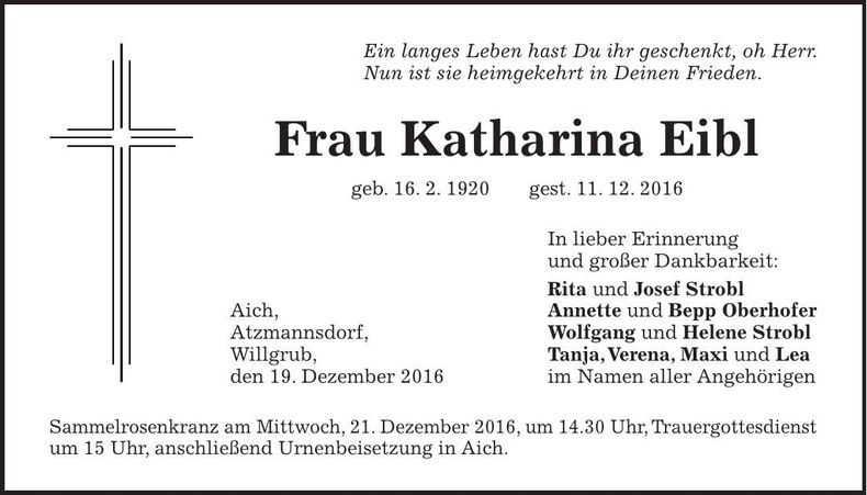 Traueranzeige Katharina Eibl