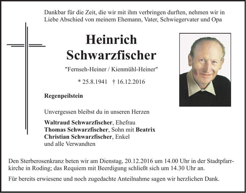 Traueranzeige Heinrich Schwarzfischer