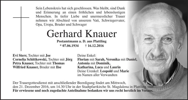 Traueranzeige Gerhard Knauer