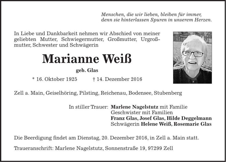 Traueranzeige Marianna Weiß