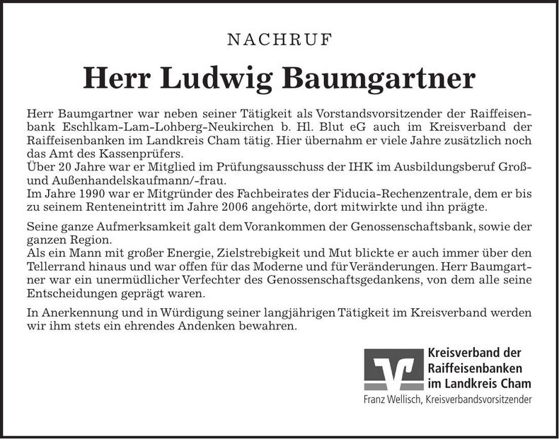 Traueranzeige Ludwig Baumgartner