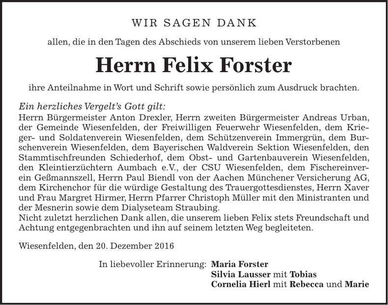 Traueranzeige Felix Forster