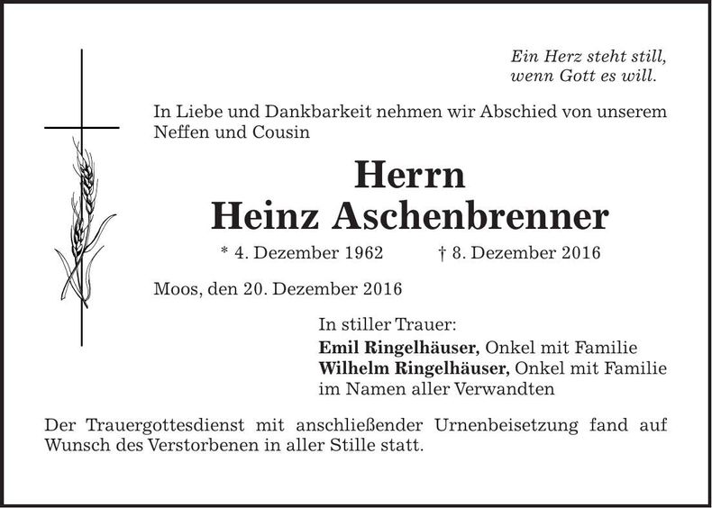 Traueranzeige Heinz Aschenbrenner