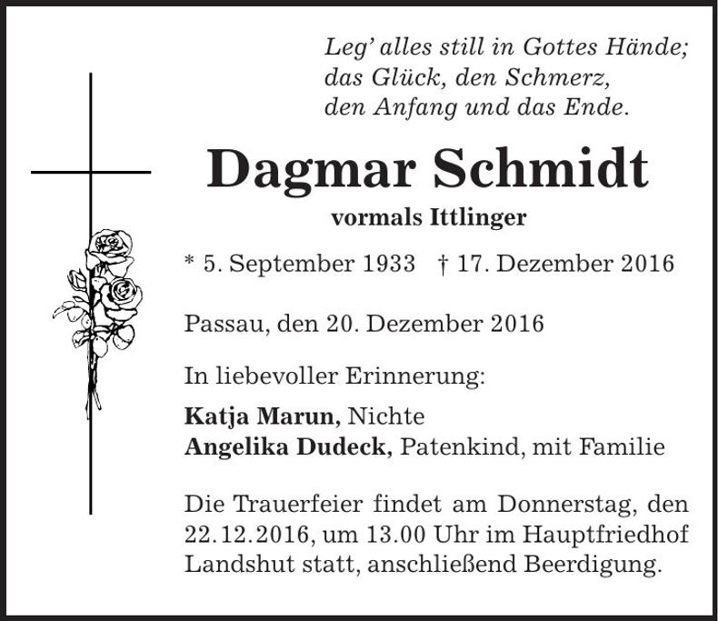Traueranzeige Dagmar Schmidt