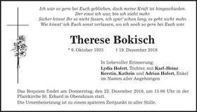 Traueranzeige Therese Bokisch