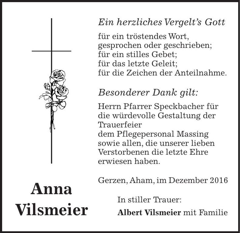 Traueranzeige Anna Vilsmeier