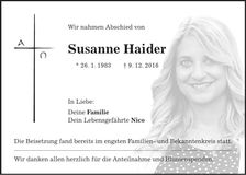 Traueranzeige Susanne Haider