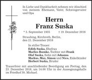 Traueranzeige Franz Suska