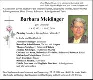 Traueranzeige Barbara Meidinger