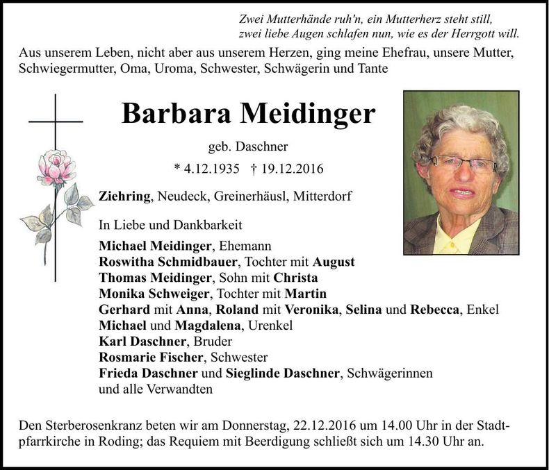 Traueranzeige Barbara Meidinger