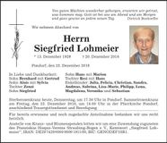 Traueranzeige Siegfried Lohmeier
