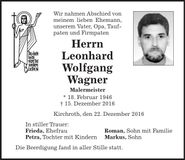 Traueranzeige Leonhard Wolfgang Wagner