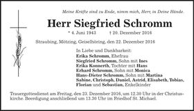 Traueranzeige Siegfried Schromm