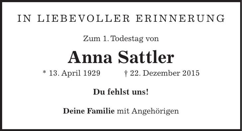 Traueranzeige Anna Sattler