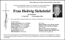 Traueranzeige Hedwig Sichelstiel