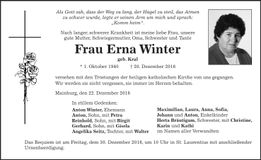 Traueranzeige Erna Winter