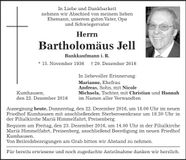 Traueranzeige Bartholomäus Jell