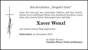 Traueranzeige Xaver Wenzl