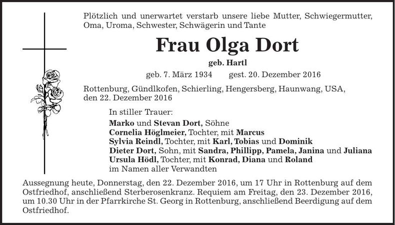 Traueranzeige Olga Dort