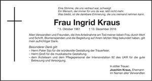 Traueranzeige Ingrid Kraus
