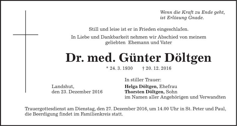 Traueranzeige Günter Döltgen