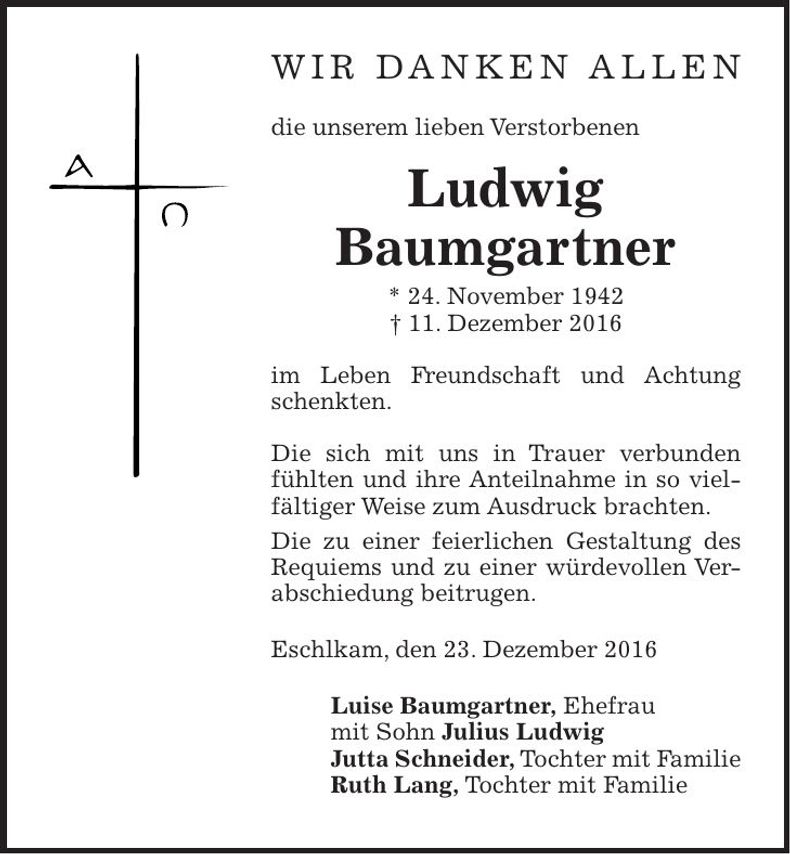 Traueranzeige Ludwig Baumgartner