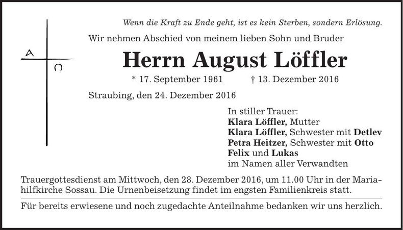 Traueranzeige August Löffler