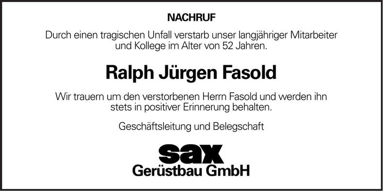Traueranzeige Ralph Jürgen Fasold