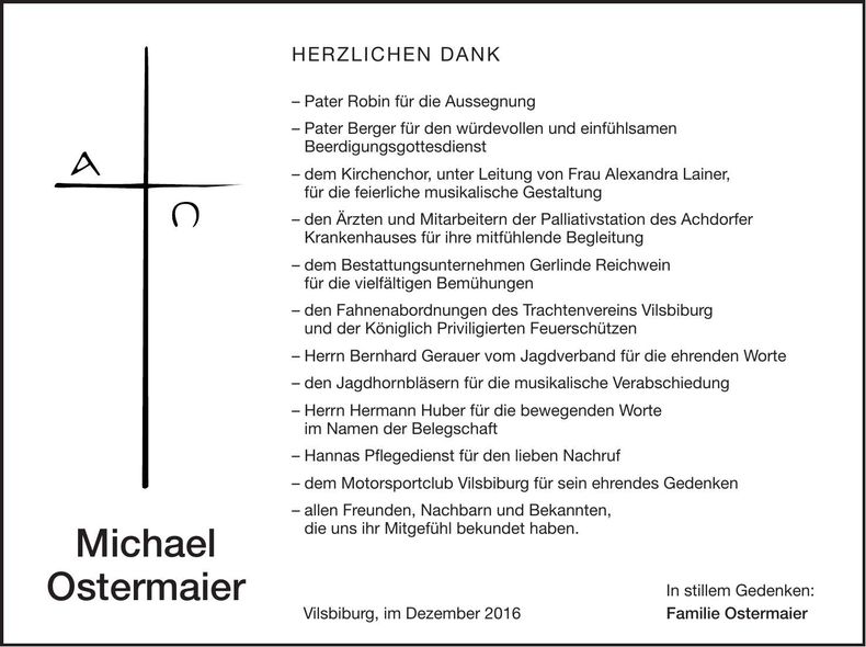 Traueranzeige Michael Ostermaier