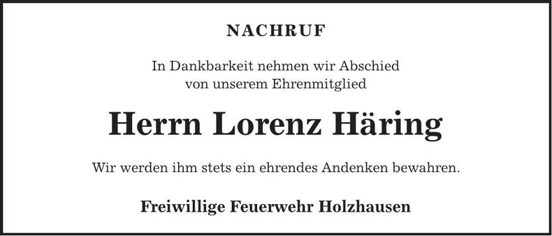 Traueranzeige Lorenz Häring