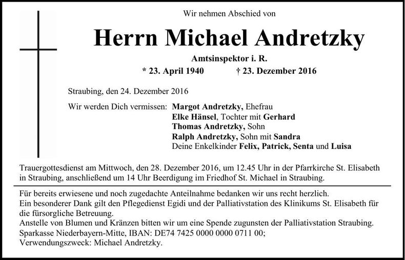 Traueranzeige Michael Andretzky