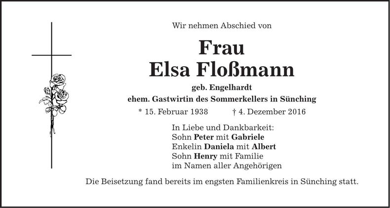 Traueranzeige Elsa Floßmann