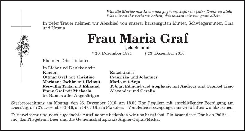 Traueranzeige Maria Graf