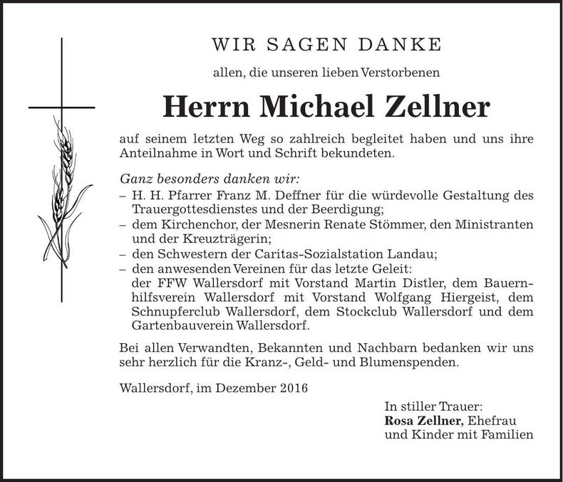 Traueranzeige Michael Zellner