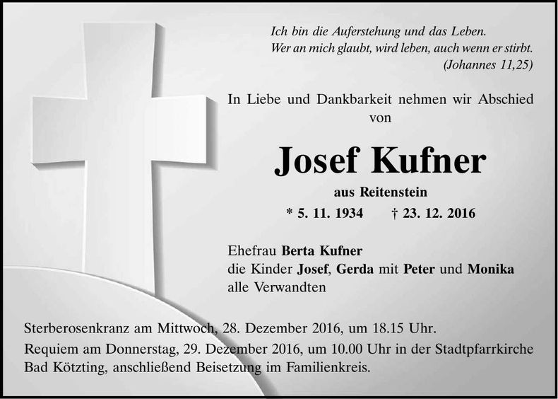 Traueranzeige Josef Kufner