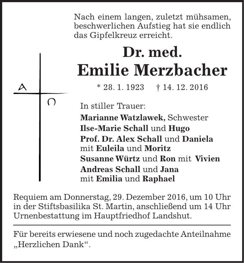 Traueranzeige Emilie Merzbacher