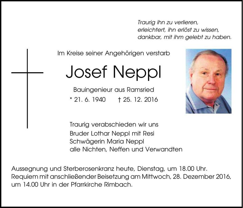 Traueranzeige Josef Neppl