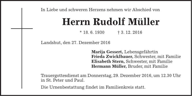 Traueranzeige Rudolf Müller