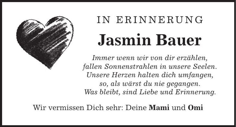 Traueranzeige Jasmin Bauer