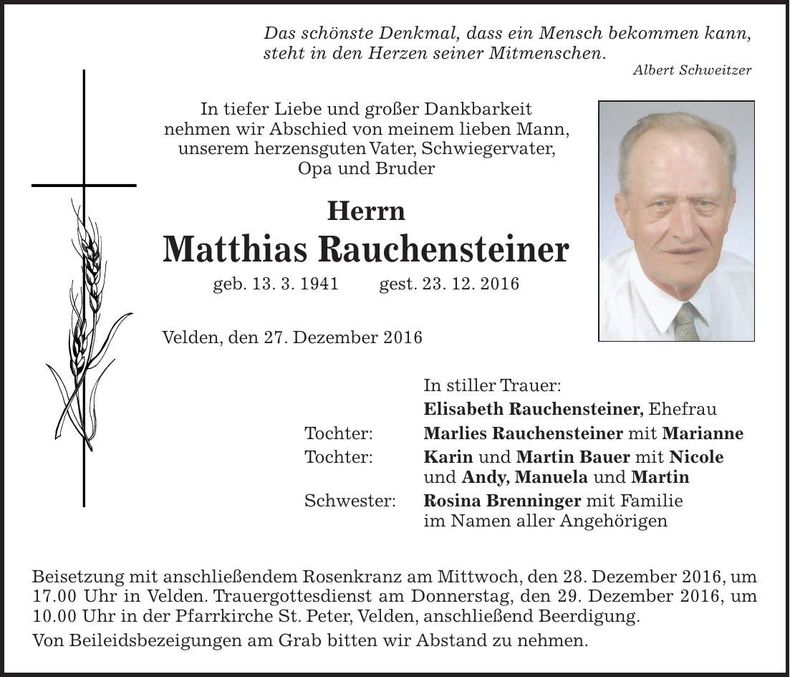Traueranzeige Matthias Rauchensteiner