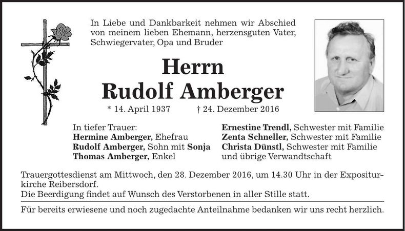 Traueranzeige Rudolf Amberger