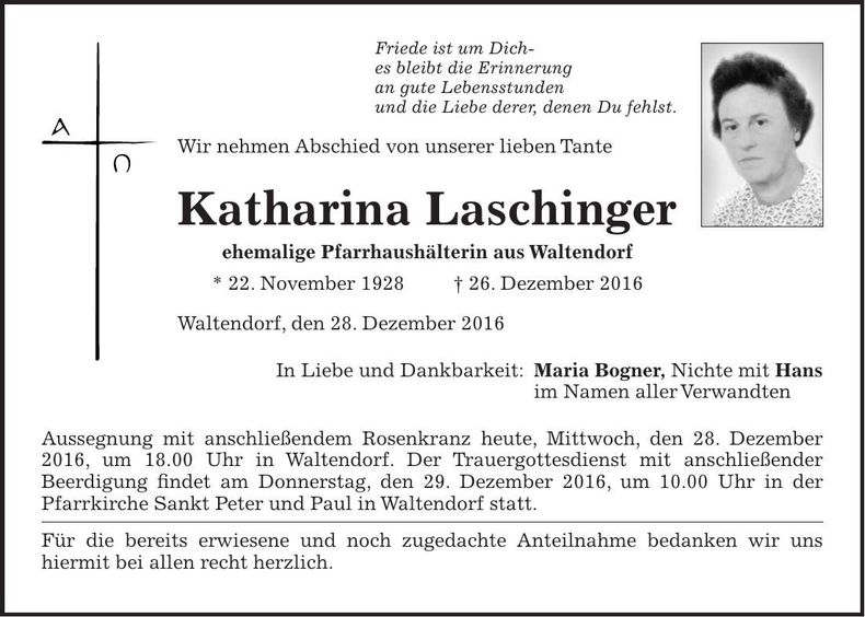 Traueranzeige Katharina Laschinger