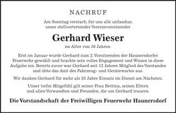 Traueranzeige Gerhard Wieser