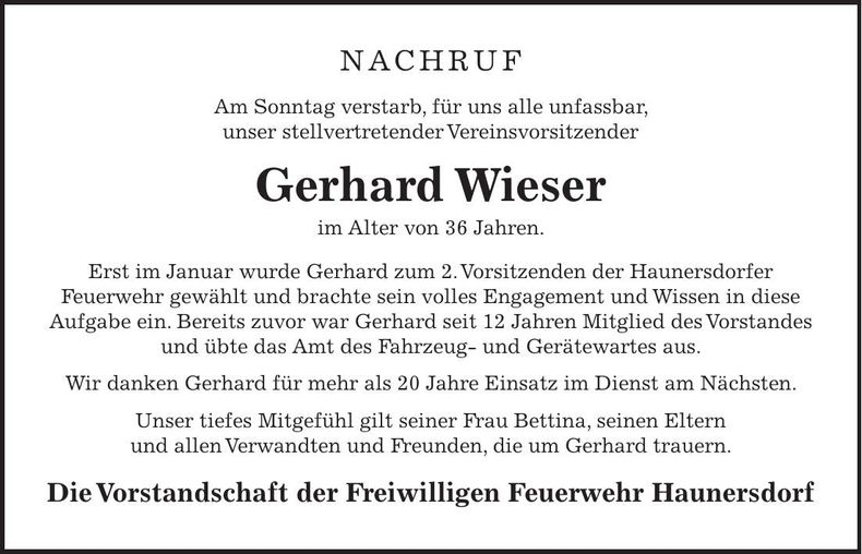 Traueranzeige Gerhard Wieser